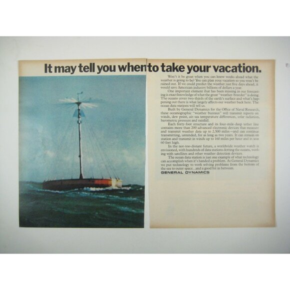 General Dynamics Ocean Weather Station Advertisement 1960s Print Ad 2 Pages READ - Picture 1 of 2